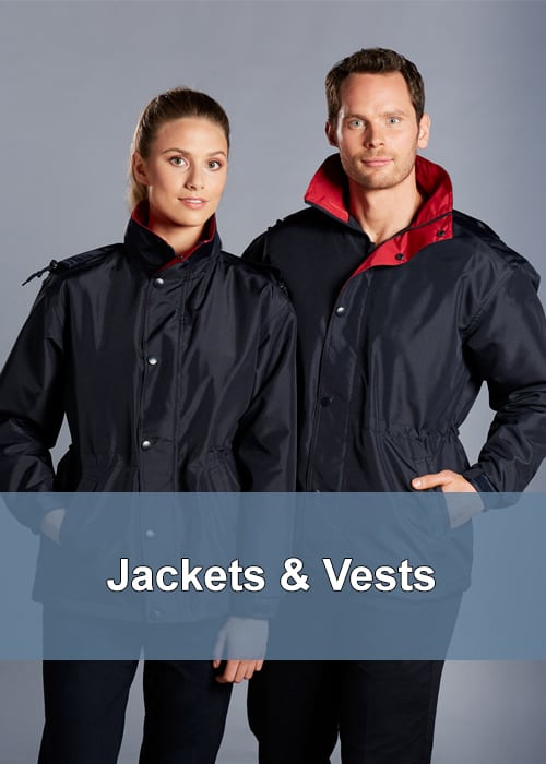 Two people wearing rain proof and warm jackets/coats