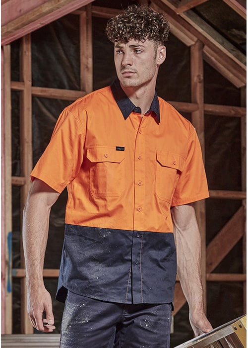 Red Kap Shirts: Men's SS14 OR High Visibility Orange Work Shirt